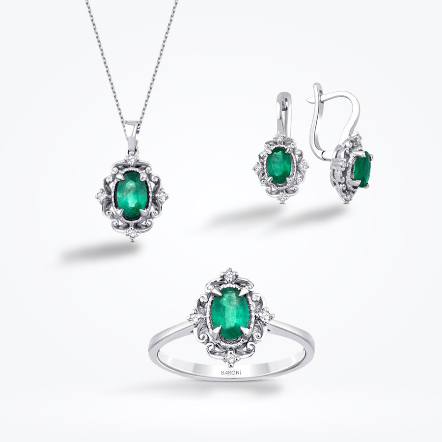 1.63 Karat Pırlanta Zümrüt Set - Baroni Diamond