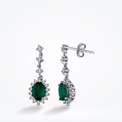 1.66 Karat Pırlanta Zümrüt Küpe - 1