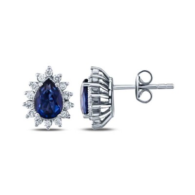 1.68 Karat Pırlanta Damla Safir Küpe - 2