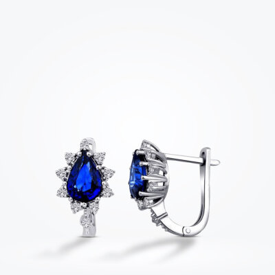 1.69 Karat Pırlanta Safir Küpe - 1