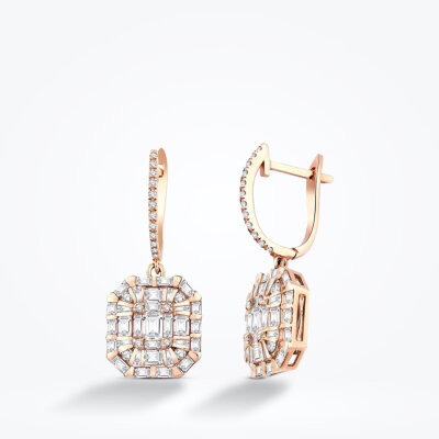 1.72 Karat Pırlanta Baget Küpe - 1