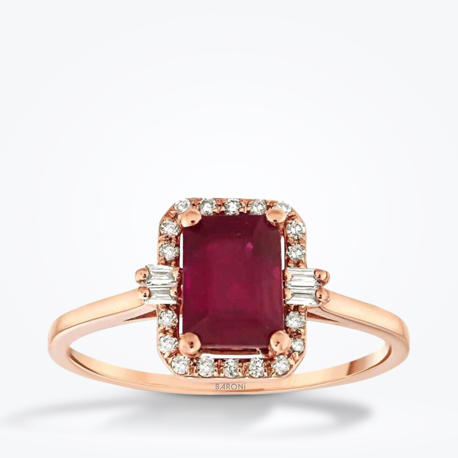 1.72 Karat Pırlanta Baget Yakut Yüzük - Baroni Diamond