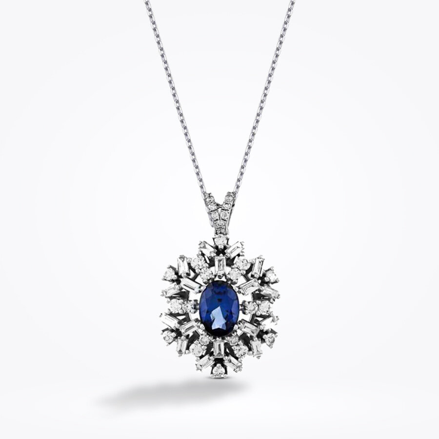 1.75 Karat Pırlanta Safir Kolye
