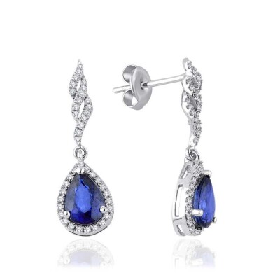 1.76 Karat Pırlanta Safir Küpe - 1