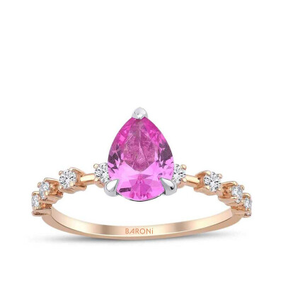 1.78 Karat Pırlanta Pembe Safir Yüzük - 1