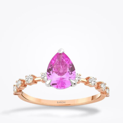 1.78 Karat Pırlanta Pembe Safir Yüzük - 1