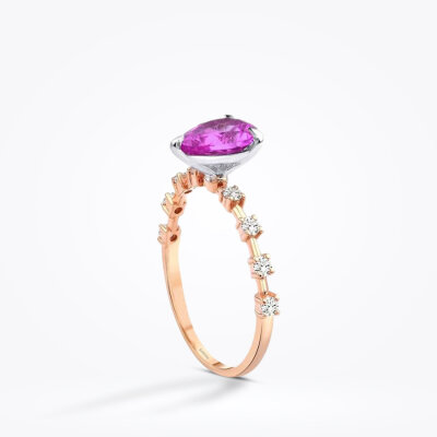 1.78 Karat Pırlanta Pembe Safir Yüzük - 2