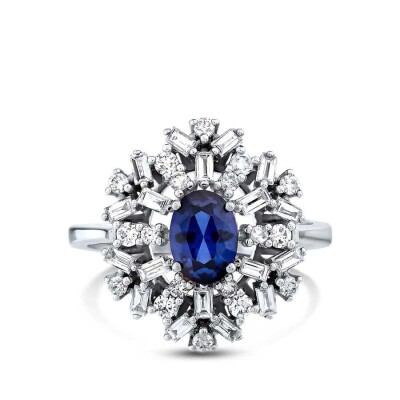 1.80 Karat Pırlanta Baget Safir Yüzük - 1