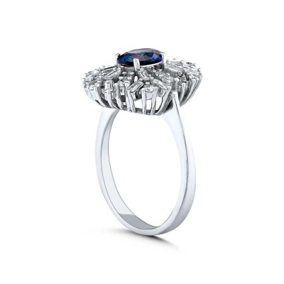 1.80 Karat Pırlanta Baget Safir Yüzük - 2