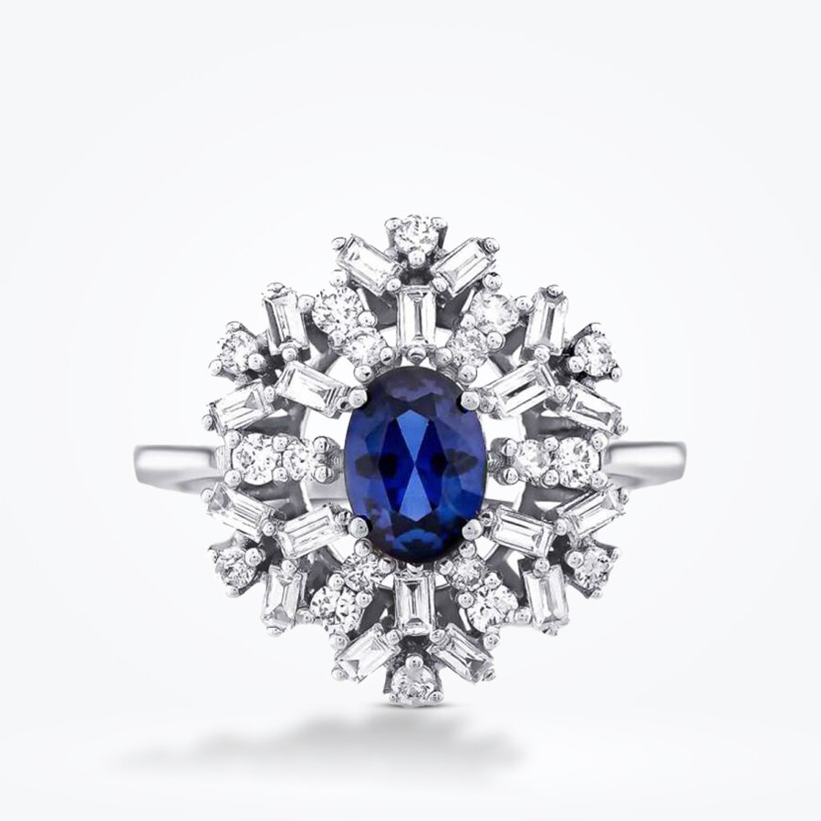 1.80 Karat Pırlanta Baget Safir Yüzük - Baroni Diamond