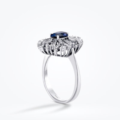1.80 Karat Pırlanta Baget Safir Yüzük - 2