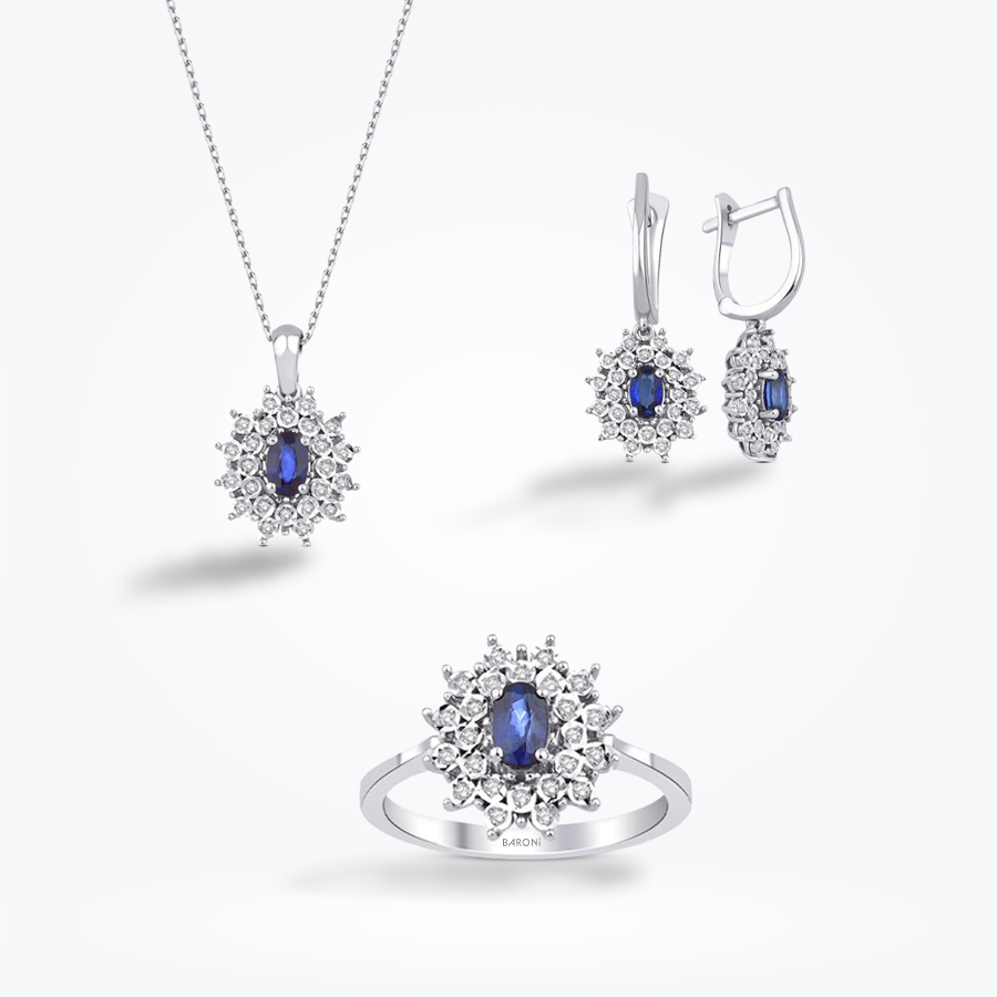 1.84 Karat Pırlanta Safir Set - Baroni Diamond