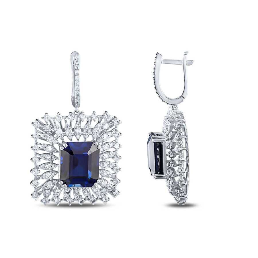18.85 Karat Pırlanta Safir Küpe