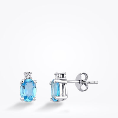 1.89 Karat Pırlanta Blue Topaz Küpe 