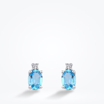 1.89 Karat Pırlanta Blue Topaz Küpe - 2