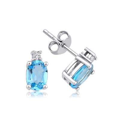 1.89 Karat Pırlanta Blue Topaz Küpe - Baroni Diamond