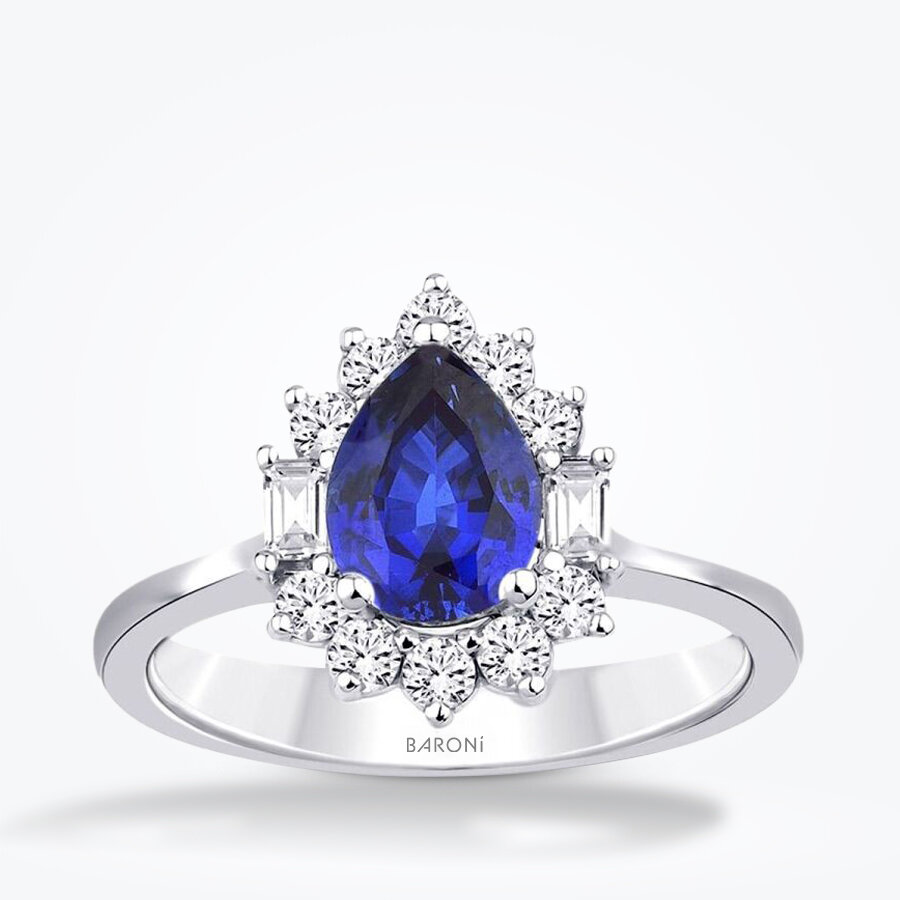 1.91 Karat Pırlanta Baget Safir Yüzük - Baroni Diamond