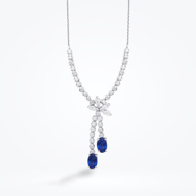 1.94 Karat Pırlanta Safir Lotus Kolye - 1