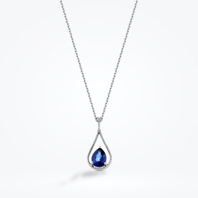 1.98 Karat Pırlanta Safir Damla Kolye - 1