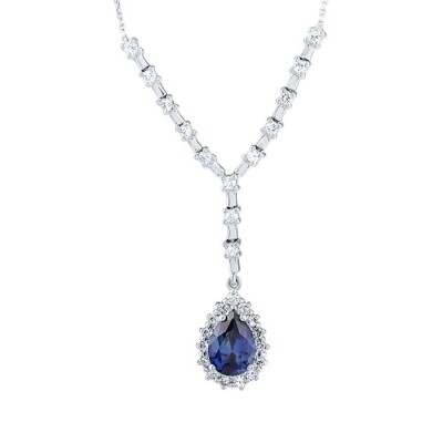 1.99 Karat Pırlanta Safir Damla Kolye 