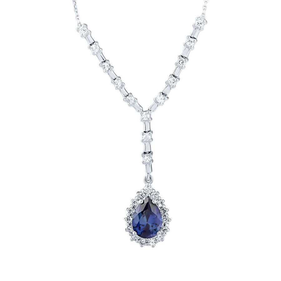 1.99 Karat Pırlanta Safir Damla Kolye
