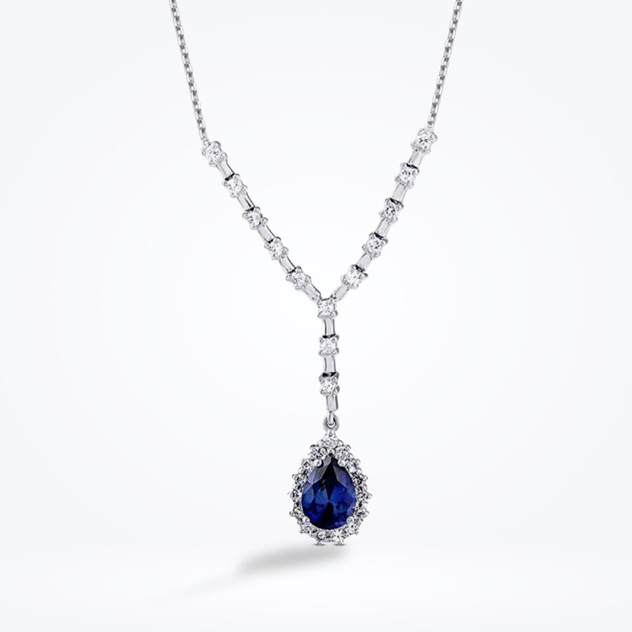 1.99 Karat Pırlanta Safir Damla Kolye