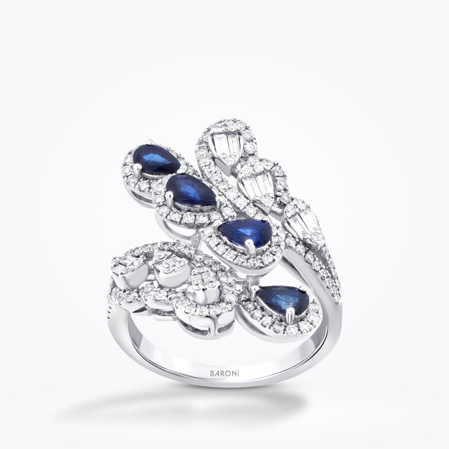 2.07 Karat Pırlanta Damla Taşlı Safir Trend Yüzük
