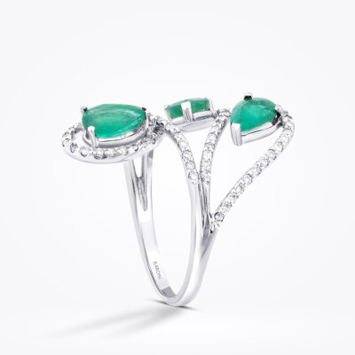 2.35 Karat Pırlanta Damla Taşlı Zümrüt Yüzük - Baroni Diamond (1)