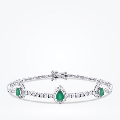 2.45 Karat Pırlanta Damla Taşlı Zümrüt Bileklik - 1