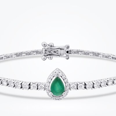 2.45 Karat Pırlanta Damla Taşlı Zümrüt Bileklik - 2