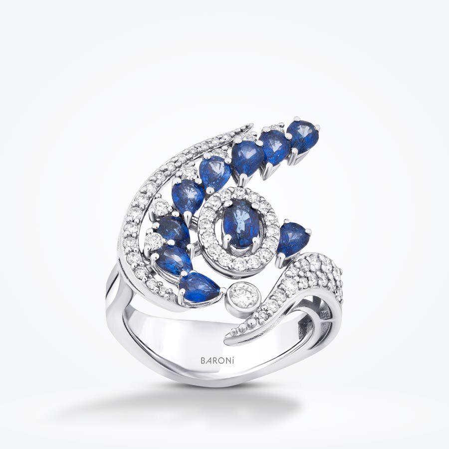 2.71 Karat Pırlanta Damla Taşlı Safir Trend Yüzük