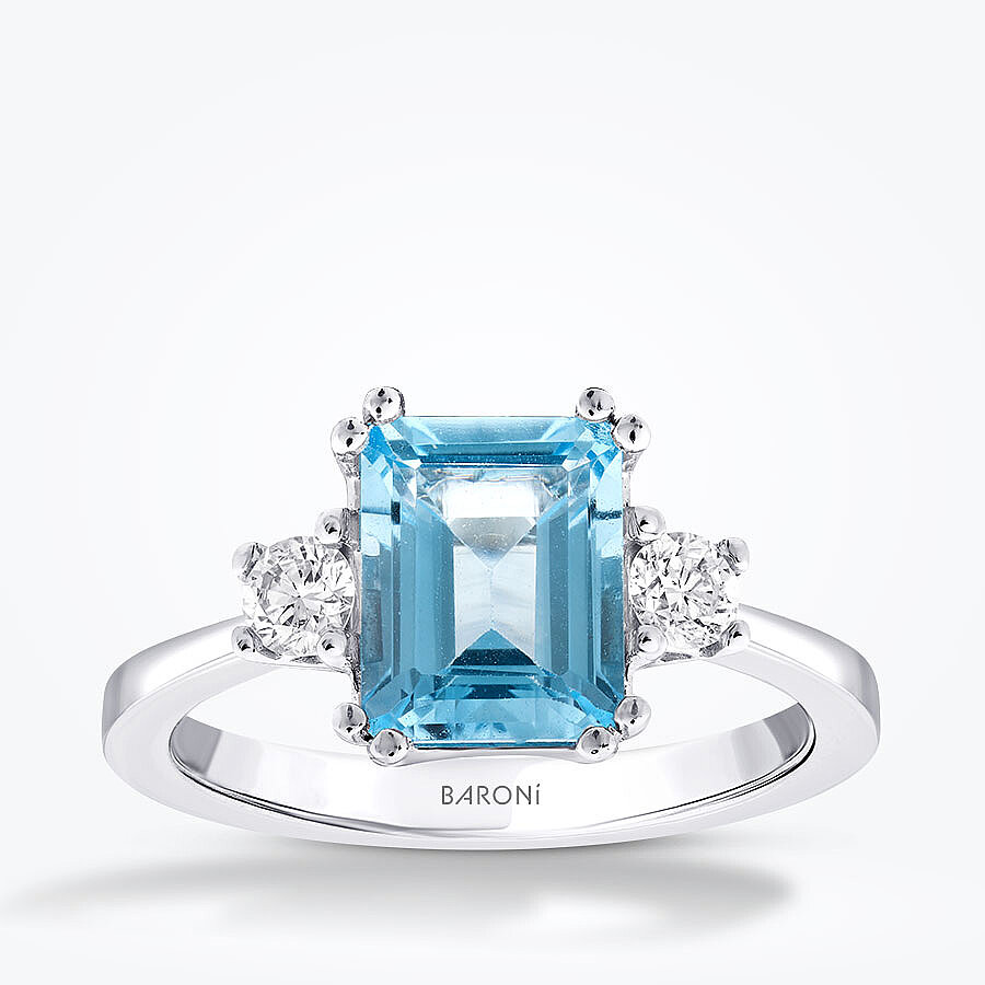 2.85 Karat Pırlanta Blue Topaz Kare Yüzük