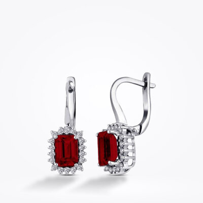 2.98 Karat Pırlanta Yakut Küpe - 1