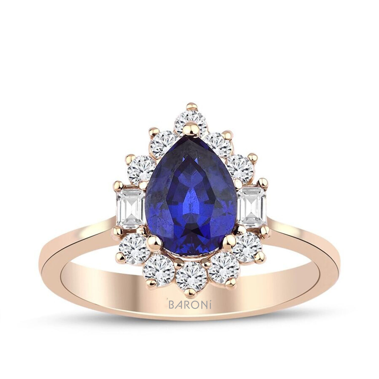 2.02 Karat Pırlanta Baget Safir Yüzük - Baroni Diamond