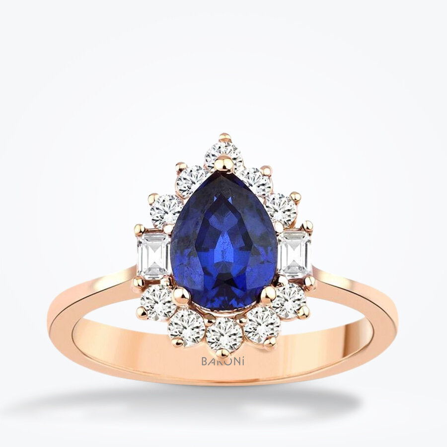 2.02 Karat Pırlanta Baget Safir Yüzük - Baroni Diamond