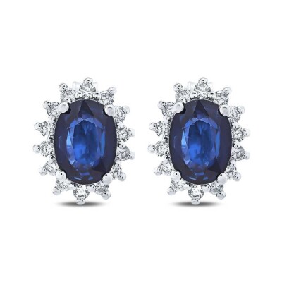 2.13 Karat Pırlanta Safir Küpe - 2