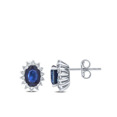 2.13 Karat Pırlanta Safir Küpe - 1