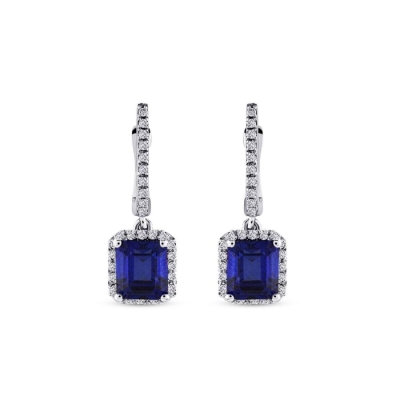 2.18 Karat Pırlanta Baget Safir Küpe - 2