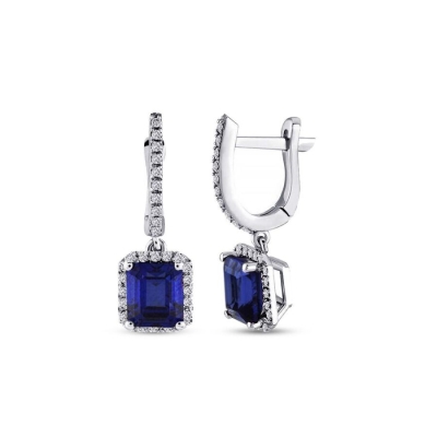 2.18 Karat Pırlanta Baget Safir Küpe - 1