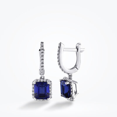 2.18 Karat Pırlanta Baget Safir Küpe 