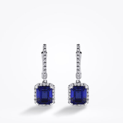 2.18 Karat Pırlanta Baget Safir Küpe - Baroni Diamond (1)