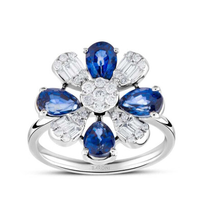2.19 Karat Pırlanta Baget Safir Yüzük - 1
