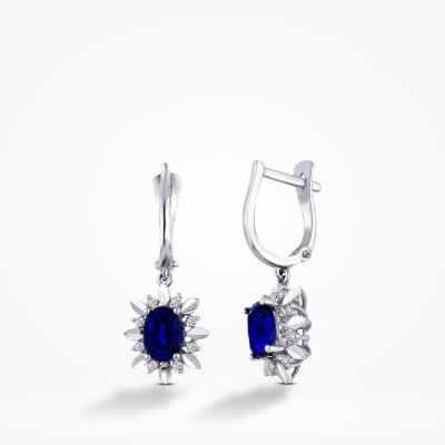 2.20 Karat Pırlanta Safir Küpe 