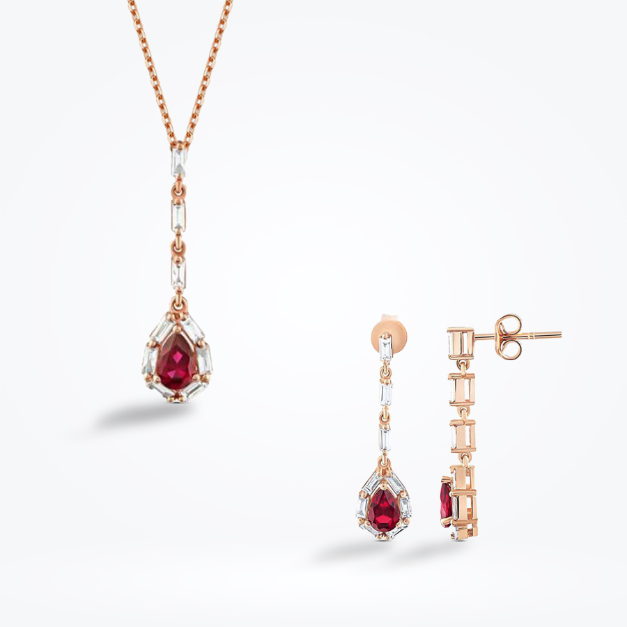 2.23 Karat Pırlanta Baget Yakut Set - Baroni Diamond