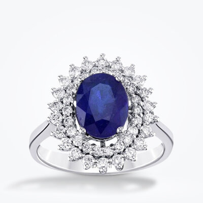 2.23 Karat Pırlanta Safir Yüzük - 1