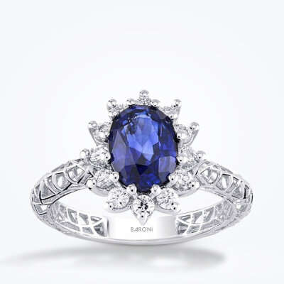 2.23 Karat Pırlanta Safir Yüzük - 1