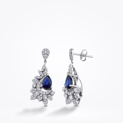 2.29 Karat Pırlanta Safir Küpe - 1