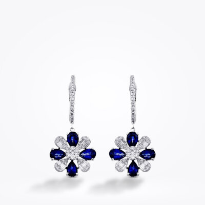 2.43 Karat Pırlanta Baget Safir Küpe - Baroni Diamond (1)