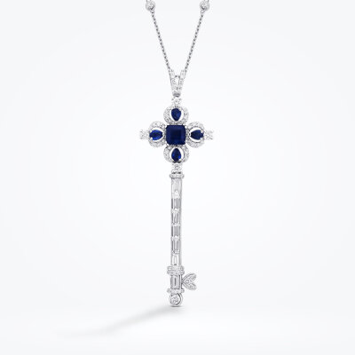 2.53 Karat Pırlanta Safir Anahtar Kolye - 1