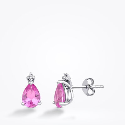 2.66 Karat Pırlanta Pembe Safir Küpe 